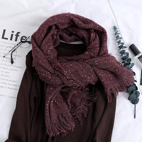 Men Women Winter Cashmere-Like Starry Dots Fringe Whisker Knit Couples Scarf Trend Solid Color Shawl