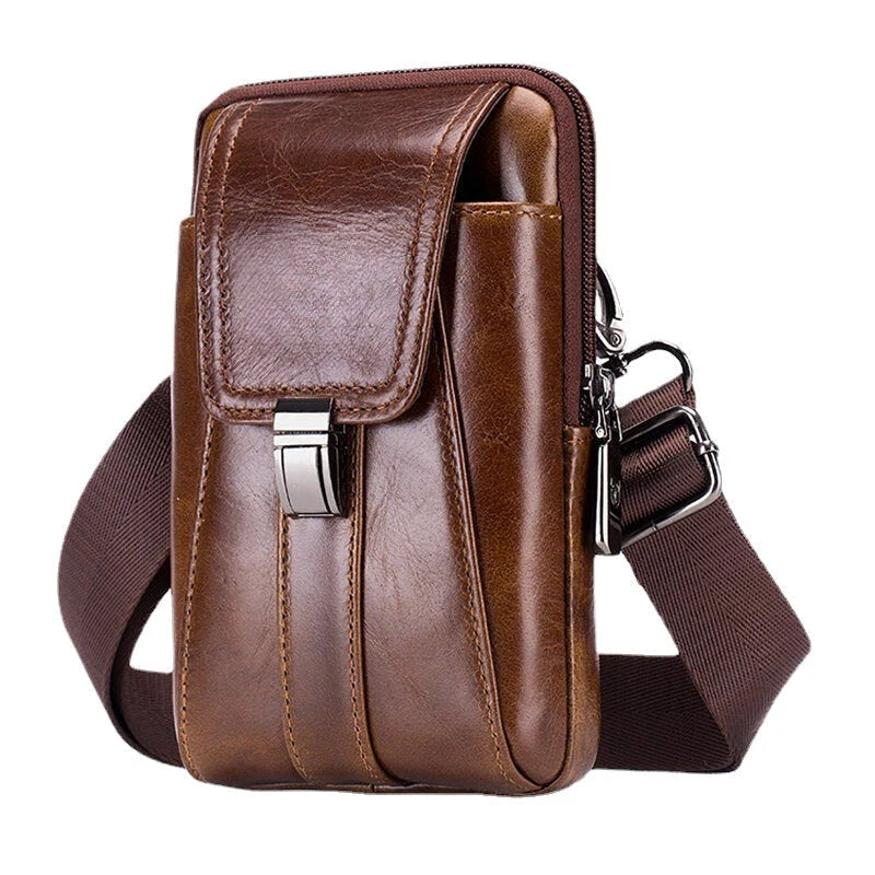 Retro Leather Zipper Phone Bag - Waist & Shoulder Carry