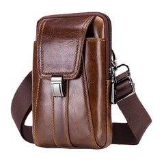 Retro Leather Zipper Phone Bag - Waist & Shoulder Carry
