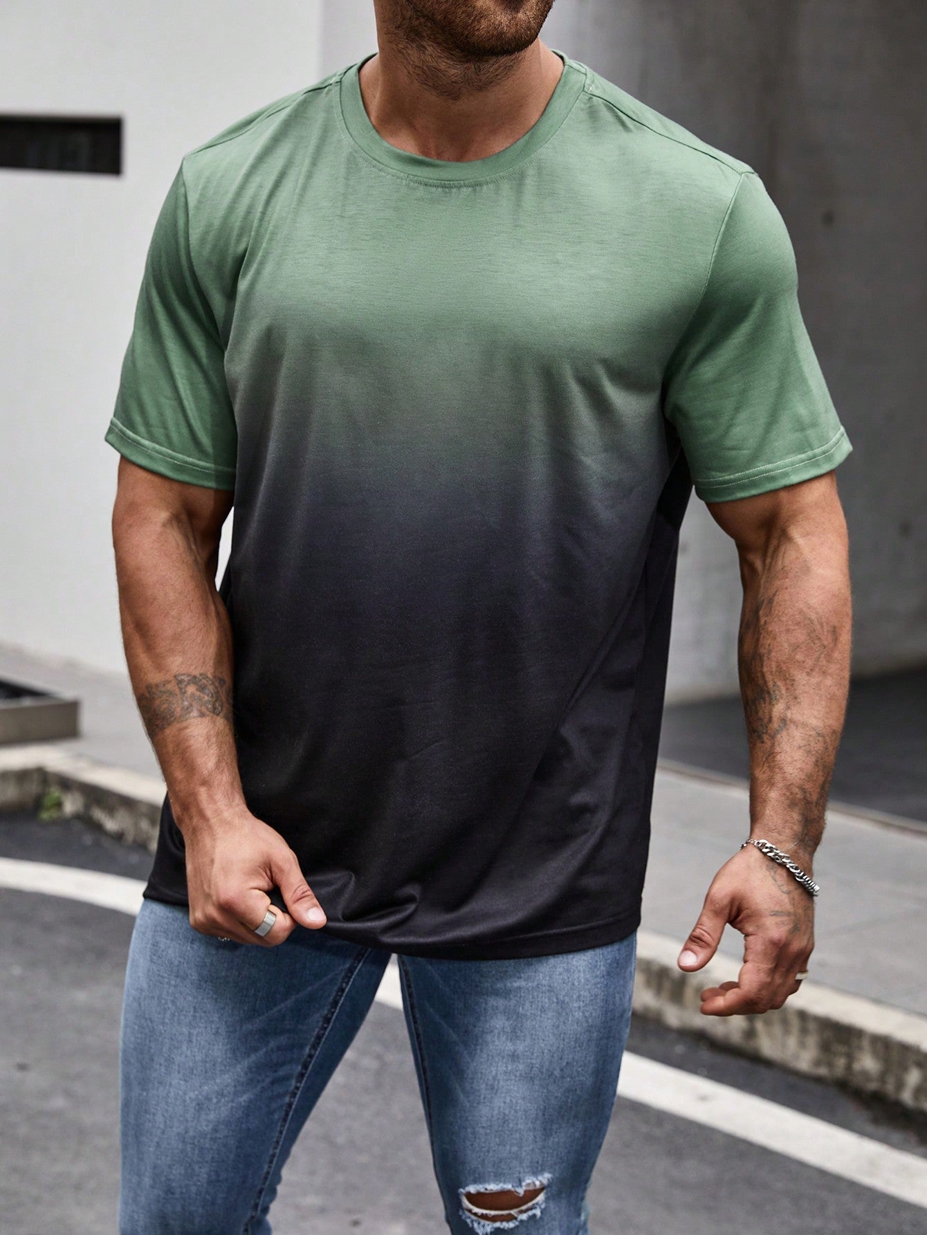 Men's Plus Size Ombre Round Neck Short Sleeve Casual T-shirt