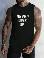 Men's Casual Slogan Graphic Tank Top, Sleeveless, Round Neck, Long Length, Polyester