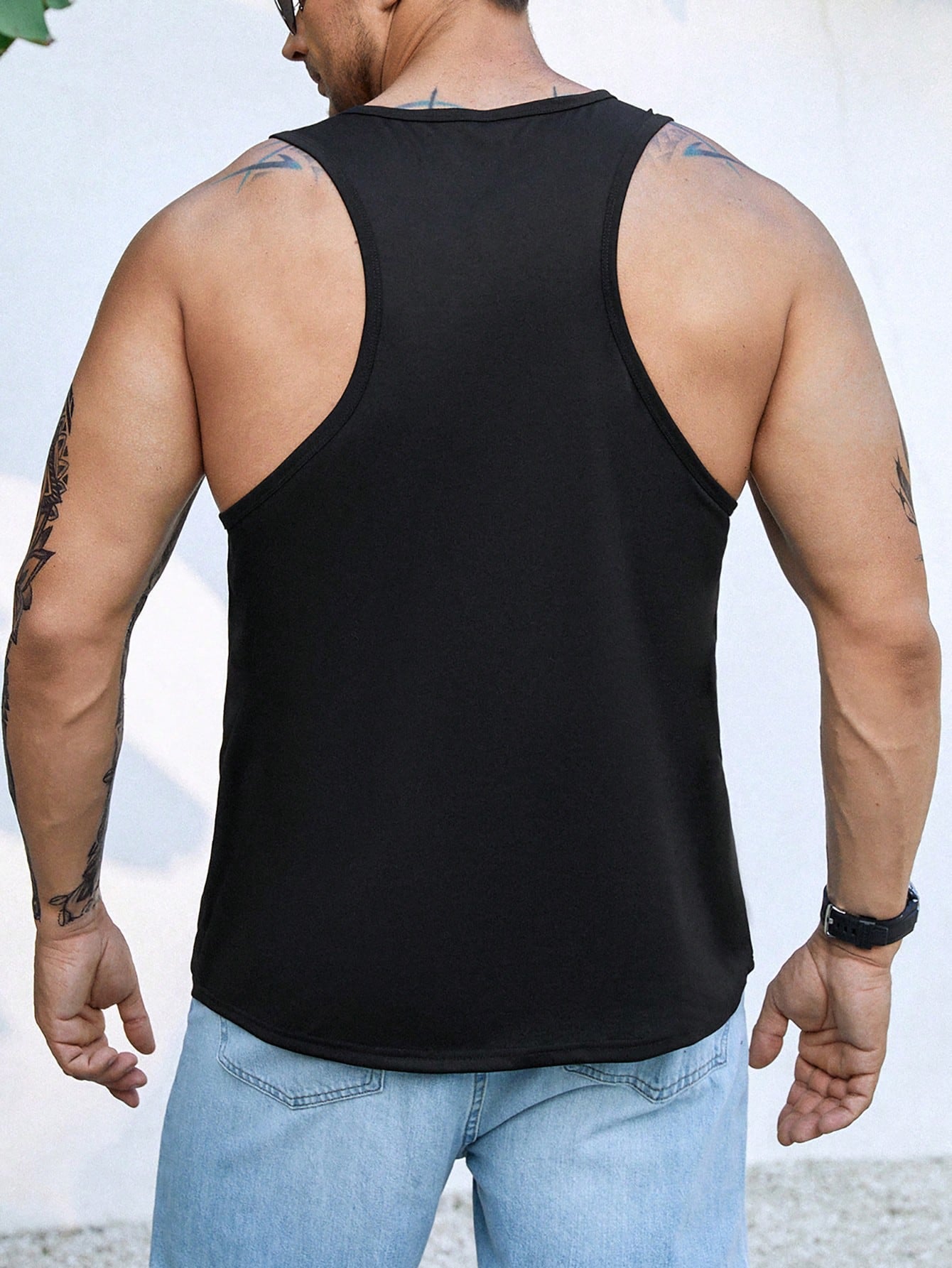 Men's Plus Size Casual Tank Top - Tool Pattern Back, Cross Print, Sleeveless, Scoop Neck