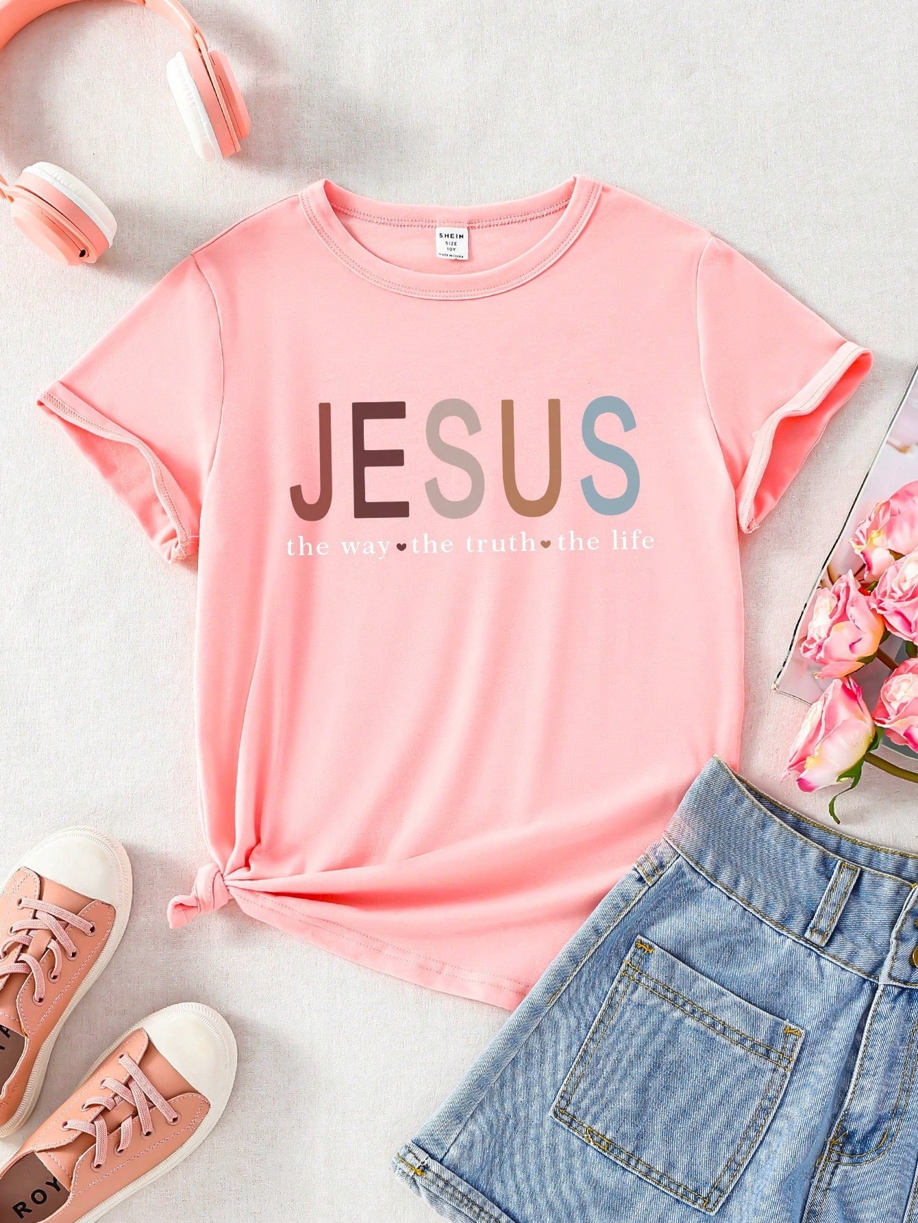 Tween Girl Casual Slogan T-Shirt - Short Sleeve, Round Neck, Summer Fashion Tops