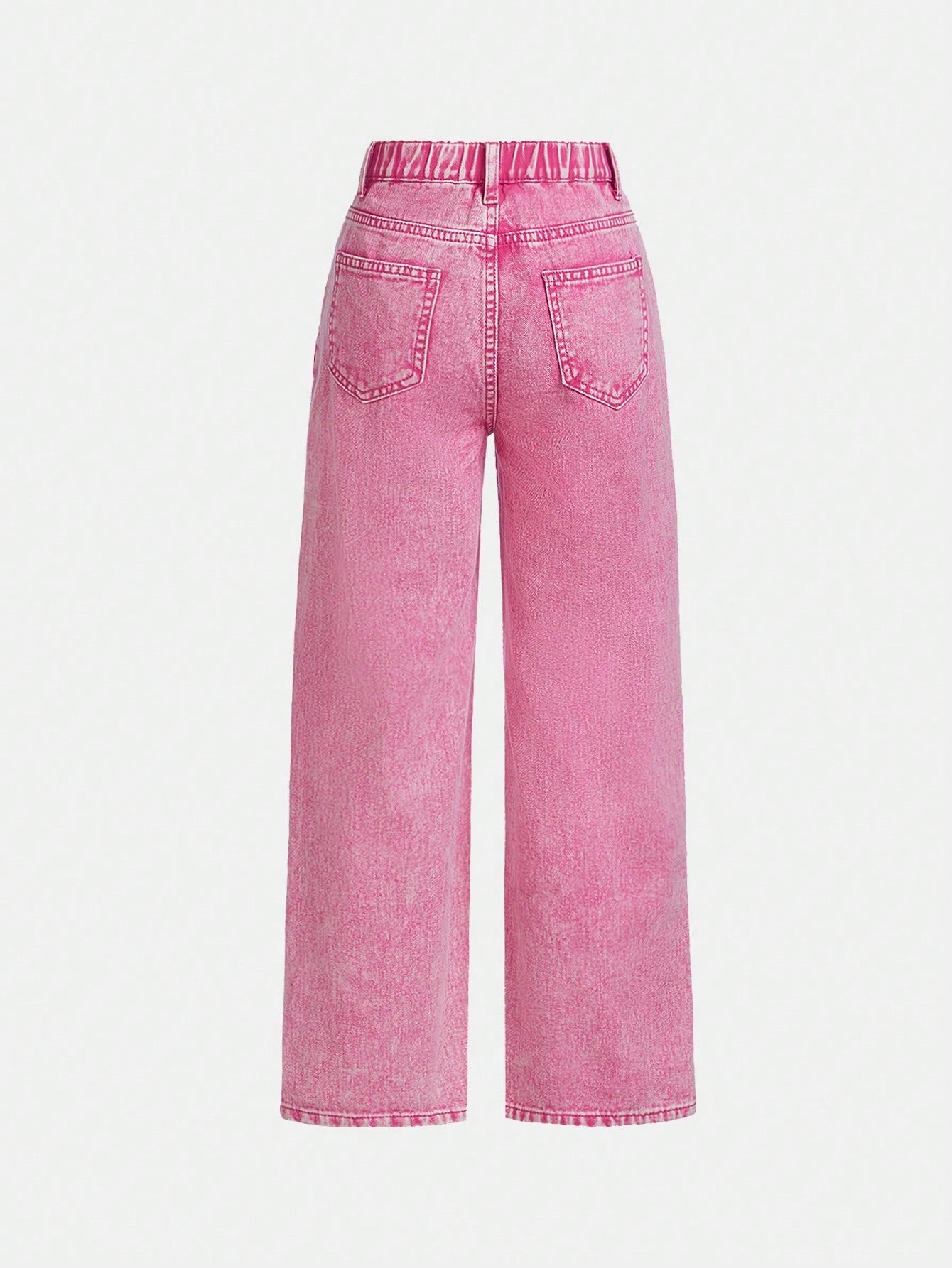 Tween Girl Pink Dopamine Frayed Snowflake High Waist Straight Leg Jeans