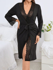 Women's Patchwork Lace Belted Robe