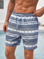 Boho Tribal Geometric Beach Shorts - Unisex, Tie Side, Non-Stretch Polyester