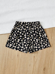 Boho Tween Girl A-Line Shorts - Flower Print, Elastic Waist, Loose Fit, Non-Stretch Fabric