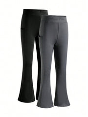 Tween Girls' High Waist Bell-Bottoms - Slimming, Stretchy, Comfortable Leggings in Black/Grey