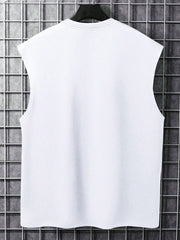 Men's Casual Sleeveless Tank Top, Letter Print, Round Neck, Stretch Fabric