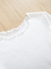 3pcs Knitted Solid Color Flounce Collar Casual T-Shirts for Tween Girls - Slim Fit, Short Sleeve