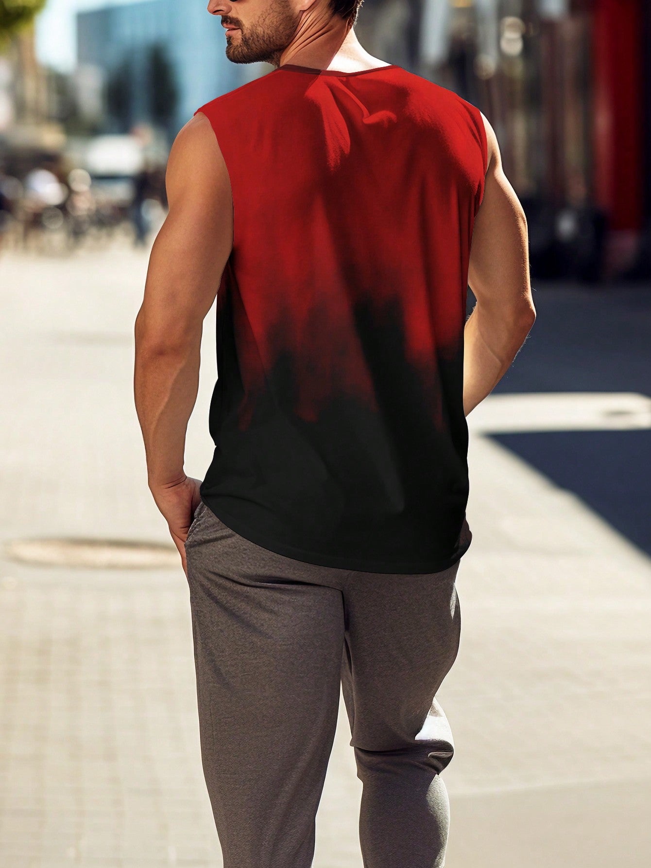 Men's Plus Size Gradient Letter Print Sleeveless Casual Tank Top