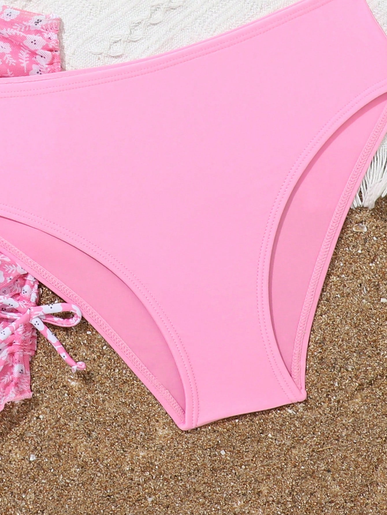 3pcs Tween Girls' Boho Floral Bikini Set - Ruched, Skirt Bottom, Wireless Bra