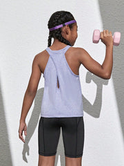 Tween Girls' Knitted Anion Back Cross Sports Vest - Sleeveless, Scoop Neck, Elastic Waist