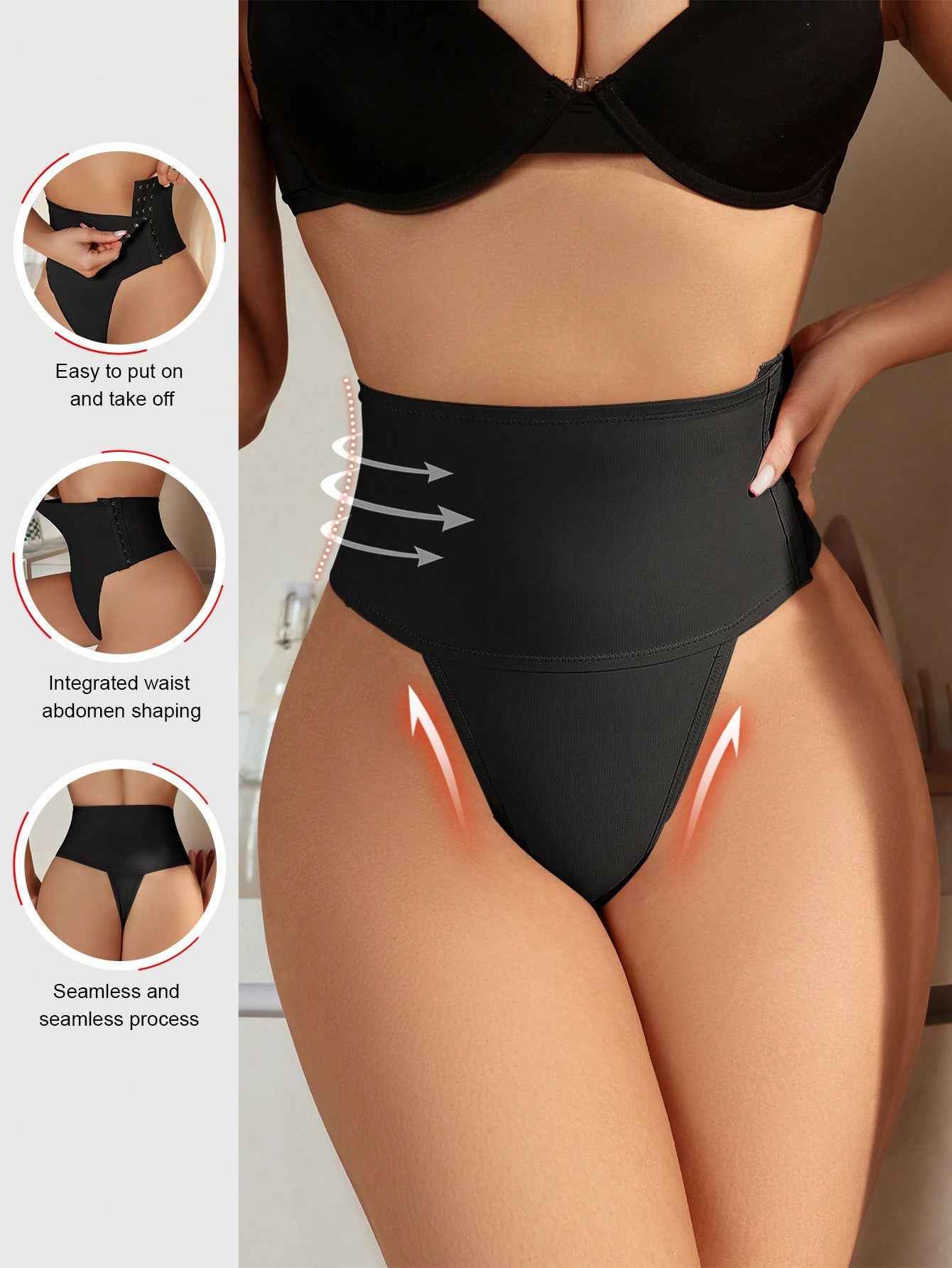 Women's Shapewear Control Thong Panties with Hook & Eye Closure