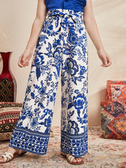 Boho Floral Wide Leg Pants for Tween Girls - High Waist, Elastic, Loose Fit