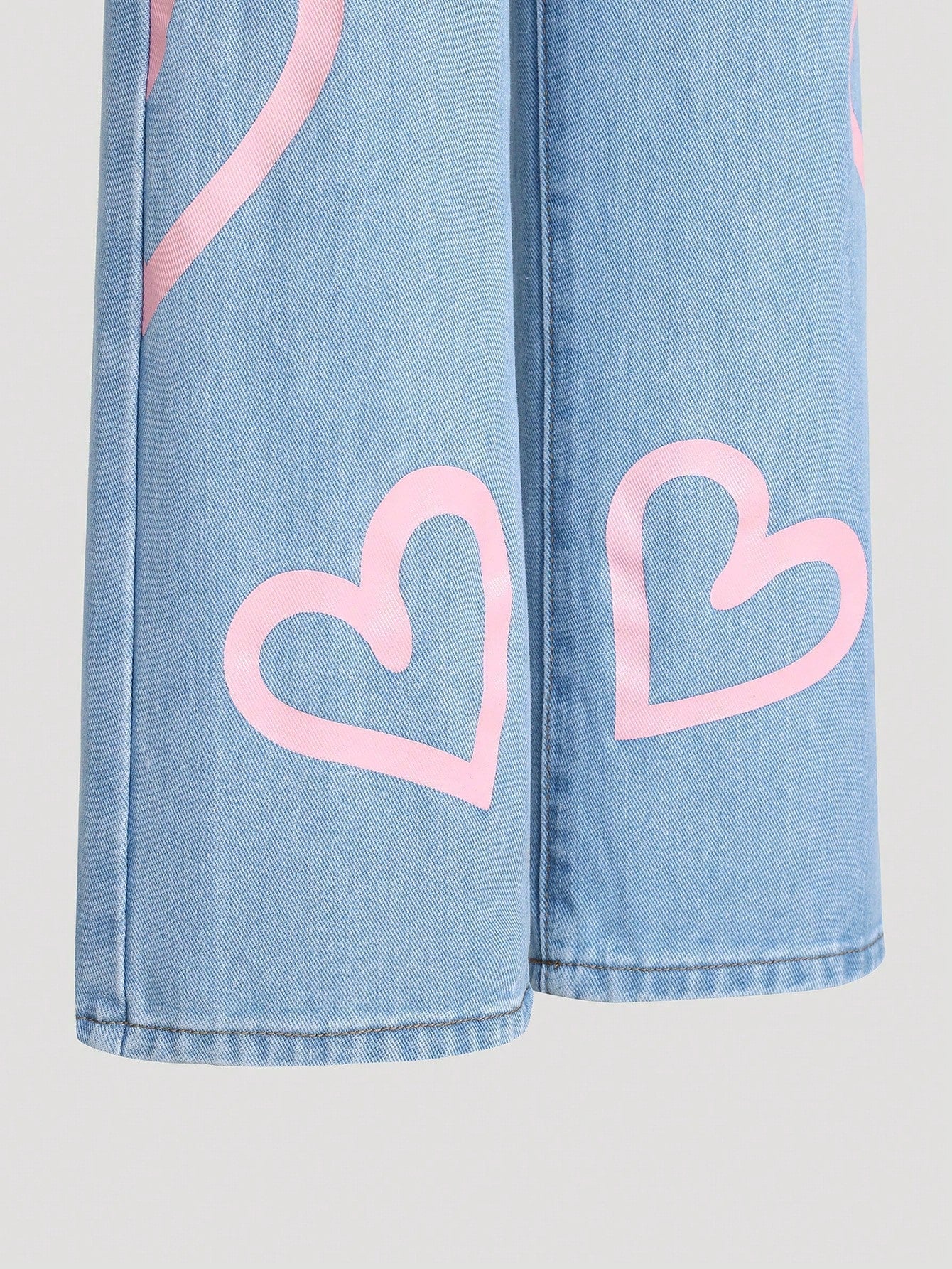 Tween Girls' Heart Print Straight Leg Jeans - Zipper Fly, Natural Waist, Denim