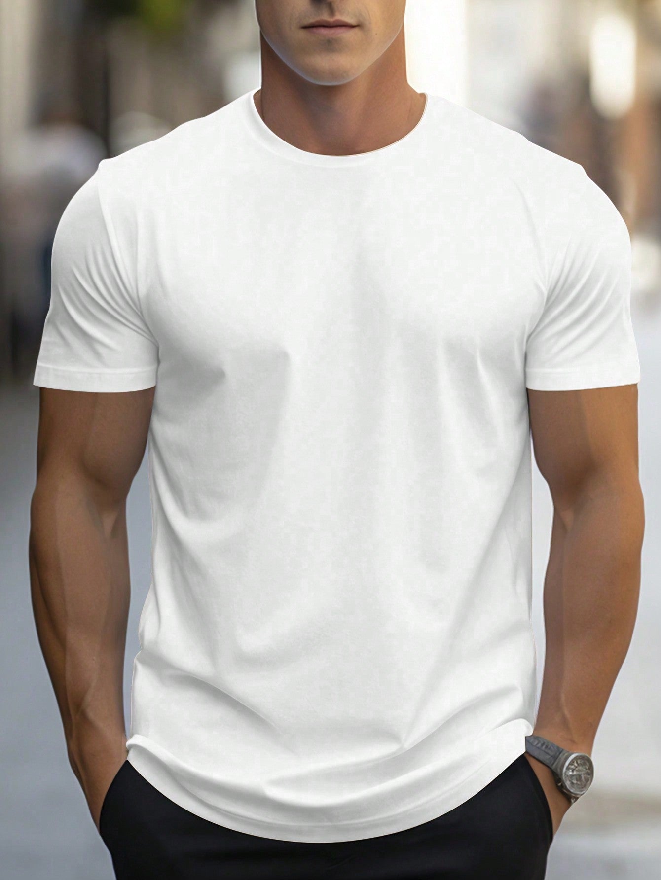 Men's Casual Solid Round Neck Short Sleeve T-Shirt, Regular Fit