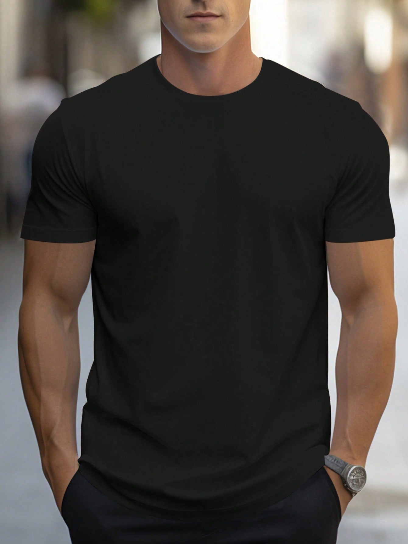 Men's Casual Solid Round Neck Short Sleeve T-Shirt, Regular Fit