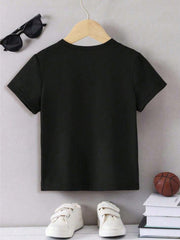 Tween Boy 2024 Casual Summer T-Shirt - Letter Print, Round Neck, Short Sleeve