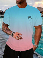 Men's Casual Tropical Palm Tree Print Short Sleeve Round Neck T-Shirt