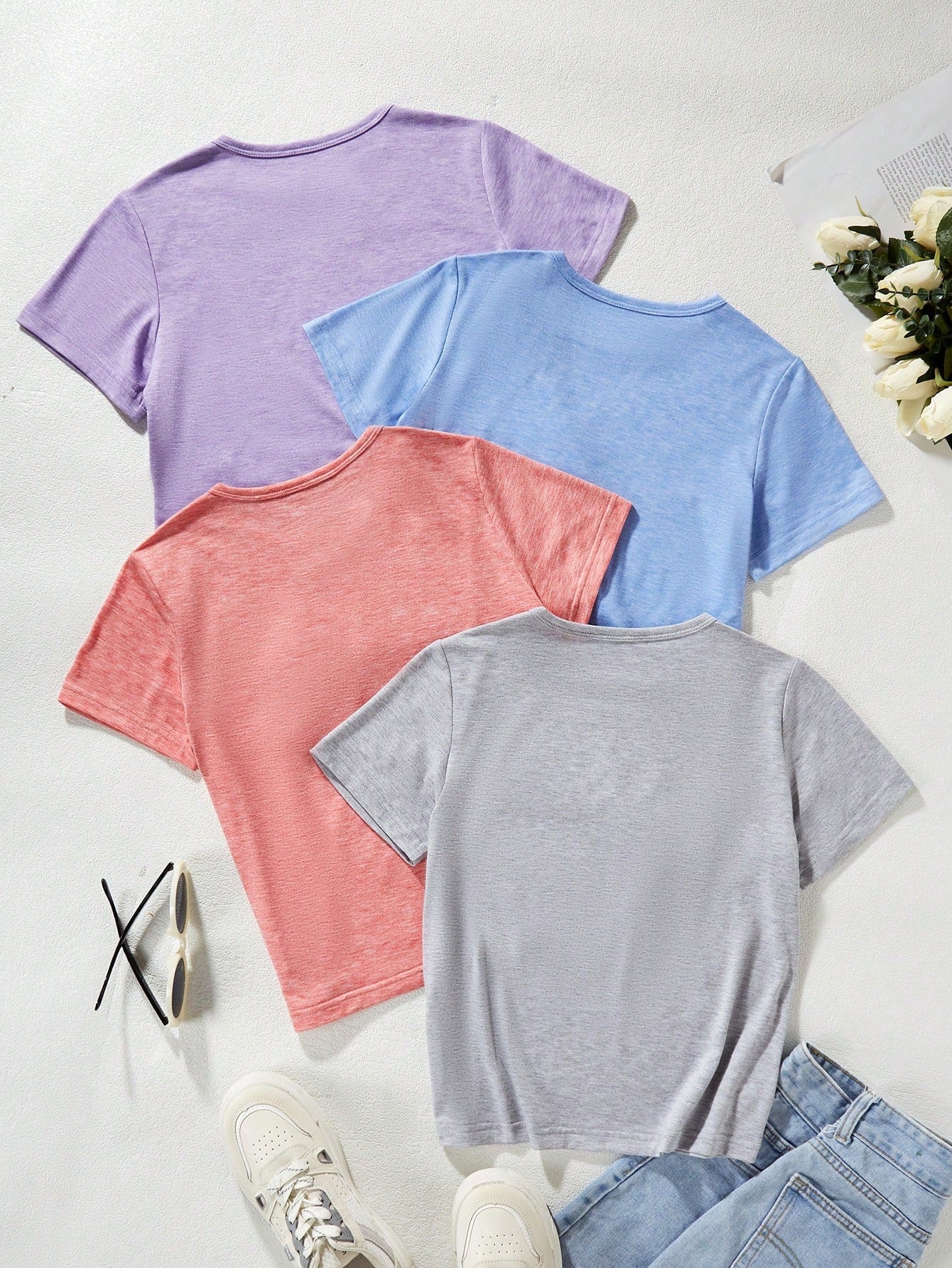 Tween Girl 4pcs Sports Tees - Mixed Colors, Comfy, Breathable, Short Sleeve, Summer Casual