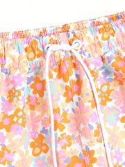 Boho Unisex Floral Print Bermuda Beach Shorts with Pockets - 100% Polyester, Lined