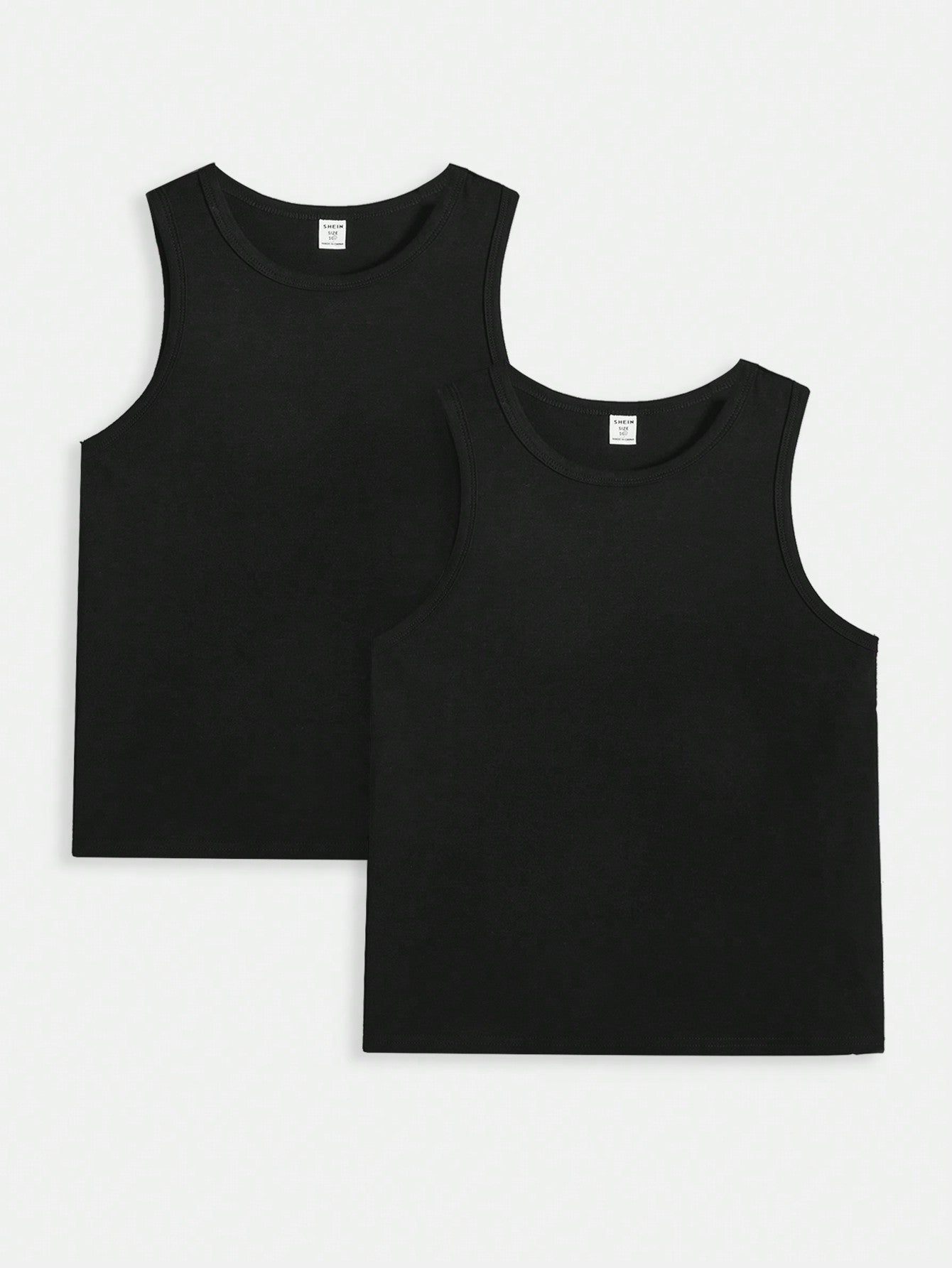 Tween Boy 2pcs Solid Tank Top - Casual, Plain, Round Neck, Regular Fit, Slight Stretch