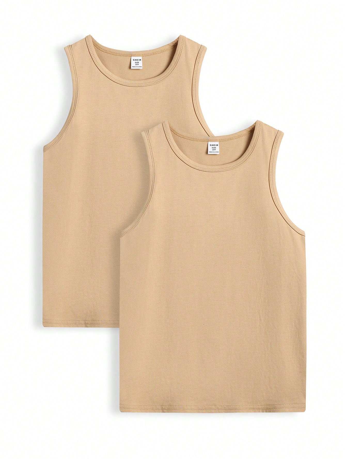 Tween Boy 2pcs Solid Tank Top - Casual, Plain, Round Neck, Regular Fit, Slight Stretch