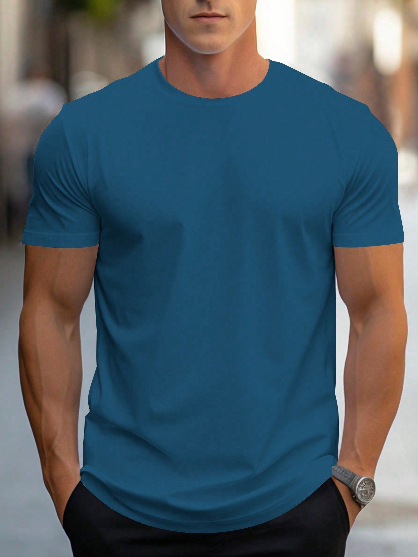 Men's Casual Solid Round Neck Short Sleeve T-Shirt, Regular Fit