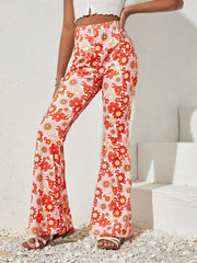 Boho Floral Flared Knit Pants for Tween Girls - Elastic Waist, Spring/Summer Style