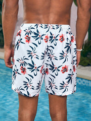 Unisex Boho Tropical Floral Beach Shorts with Drawstring & Pockets - 100% Polyester