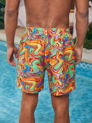 Unisex Tie Dye Boho Beach Shorts with Pockets, Elastic Waist, Non-Stretch Polyester