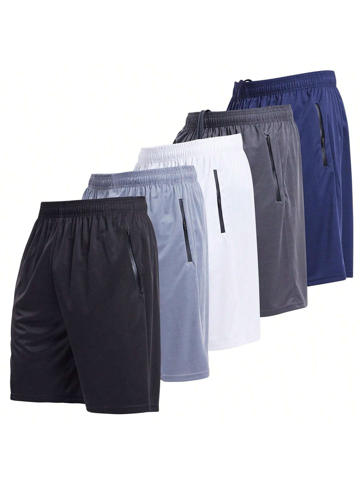 Men's 5 Pack Athletic Running Shorts with Zipper Pockets - Moisture Wicking Gym Shorts