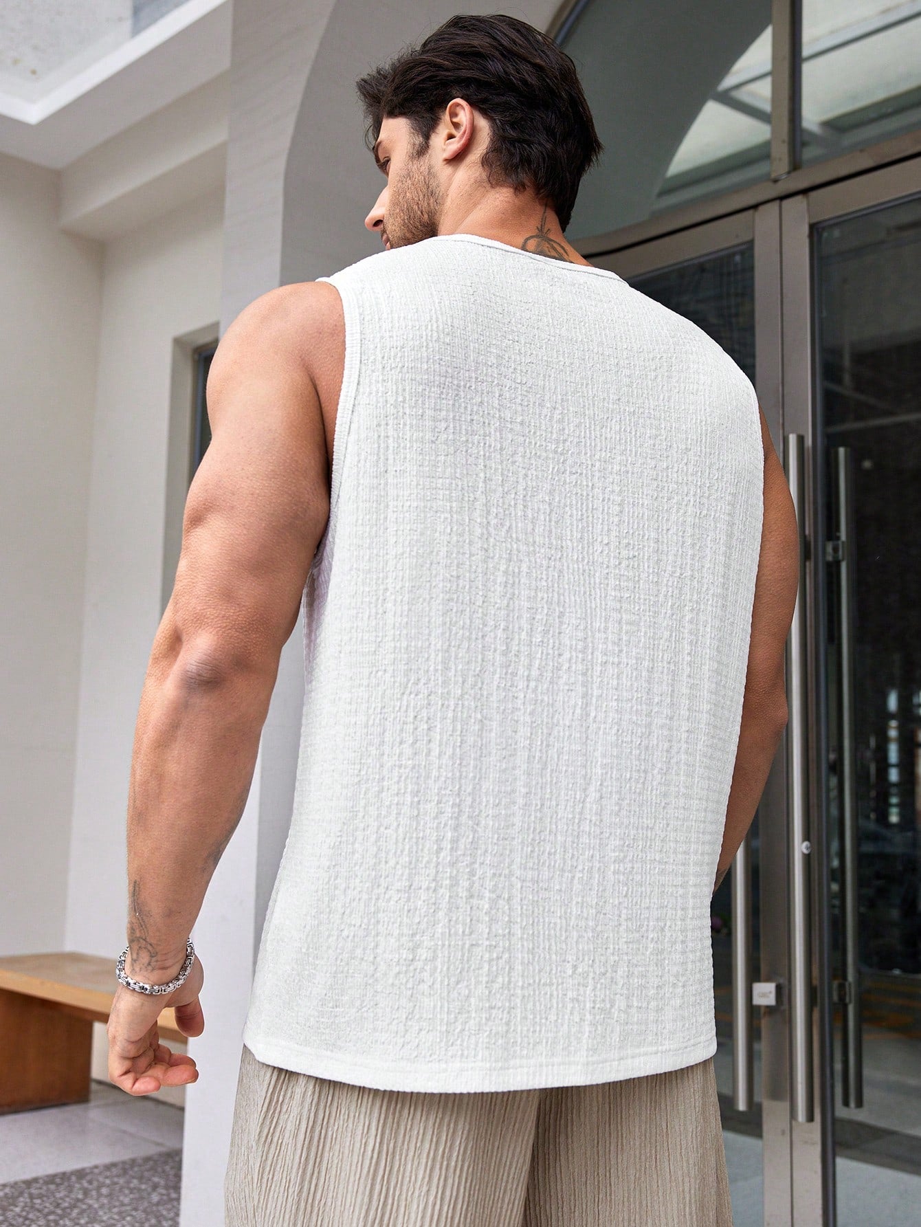 Men's Plus Size Sleeveless Round Neck Casual Tank Top - Knitted Fabric, Stretch