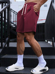 Men's Casual Fitness Running Shorts - Solid Color, Drawstring, Pockets, Polyester