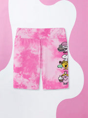 Tween Girl Tie Dye Biker Shorts - Cartoon Graphic, Summer, Medium Stretch, Knitted Fabric