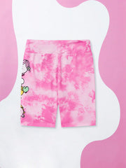 Tween Girl Tie Dye Biker Shorts - Cartoon Graphic, Summer, Medium Stretch, Knitted Fabric