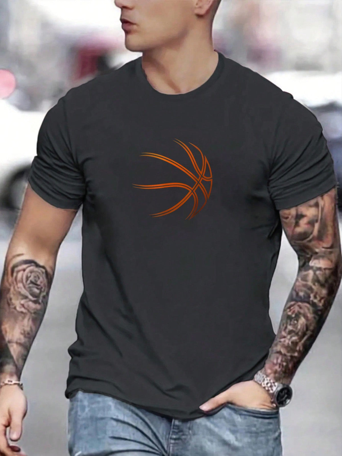 Men's Casual Basketball Graphic T-Shirt, Round Neck, Short Sleeve, Regular Fit