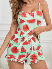 Women's Watermelon Print Camisole Tank Top And Shorts Pajama Set