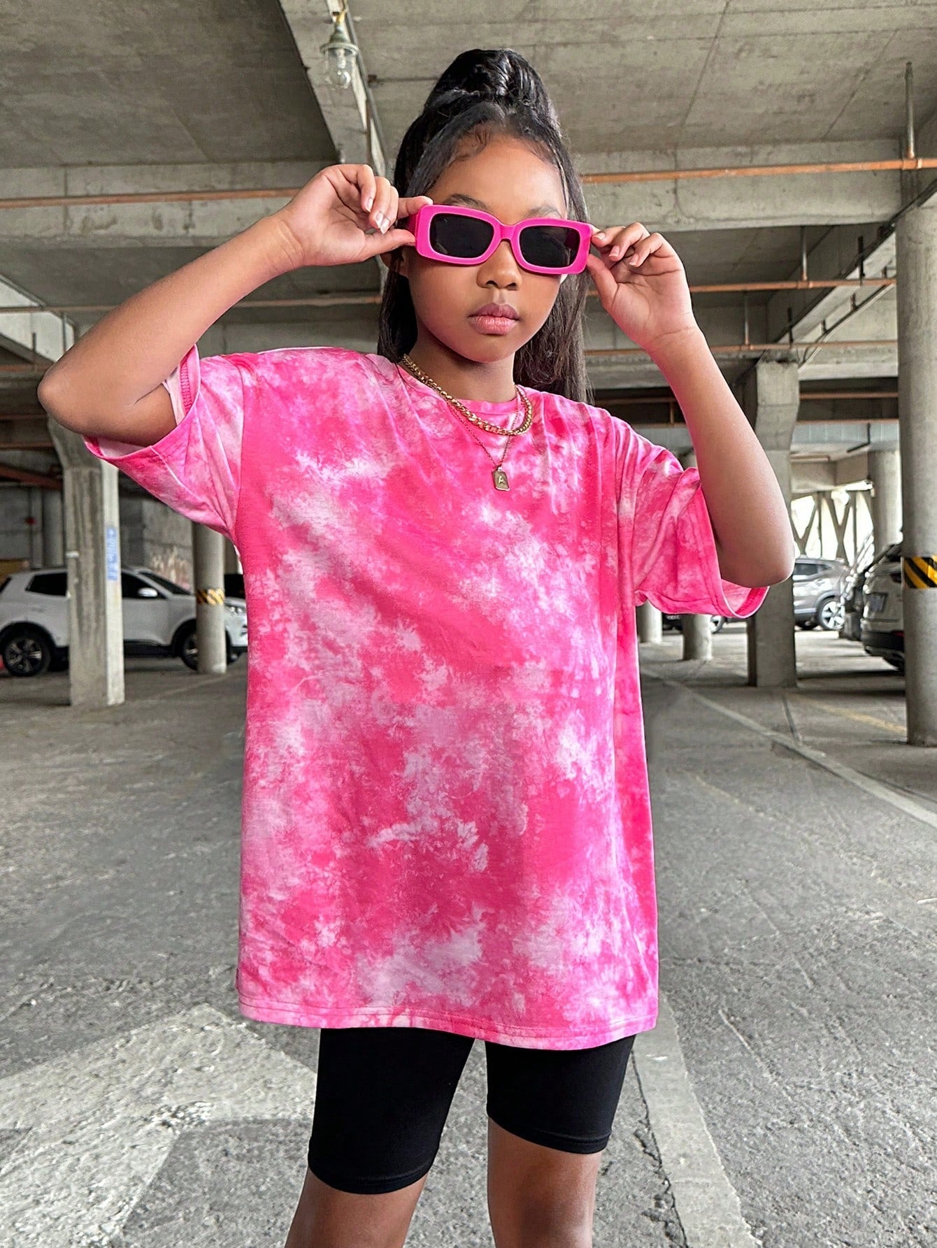 Tween Girl Tie Dye Slogan T-Shirt - Casual, Loose Fit, Short Sleeve, Spring/Summer