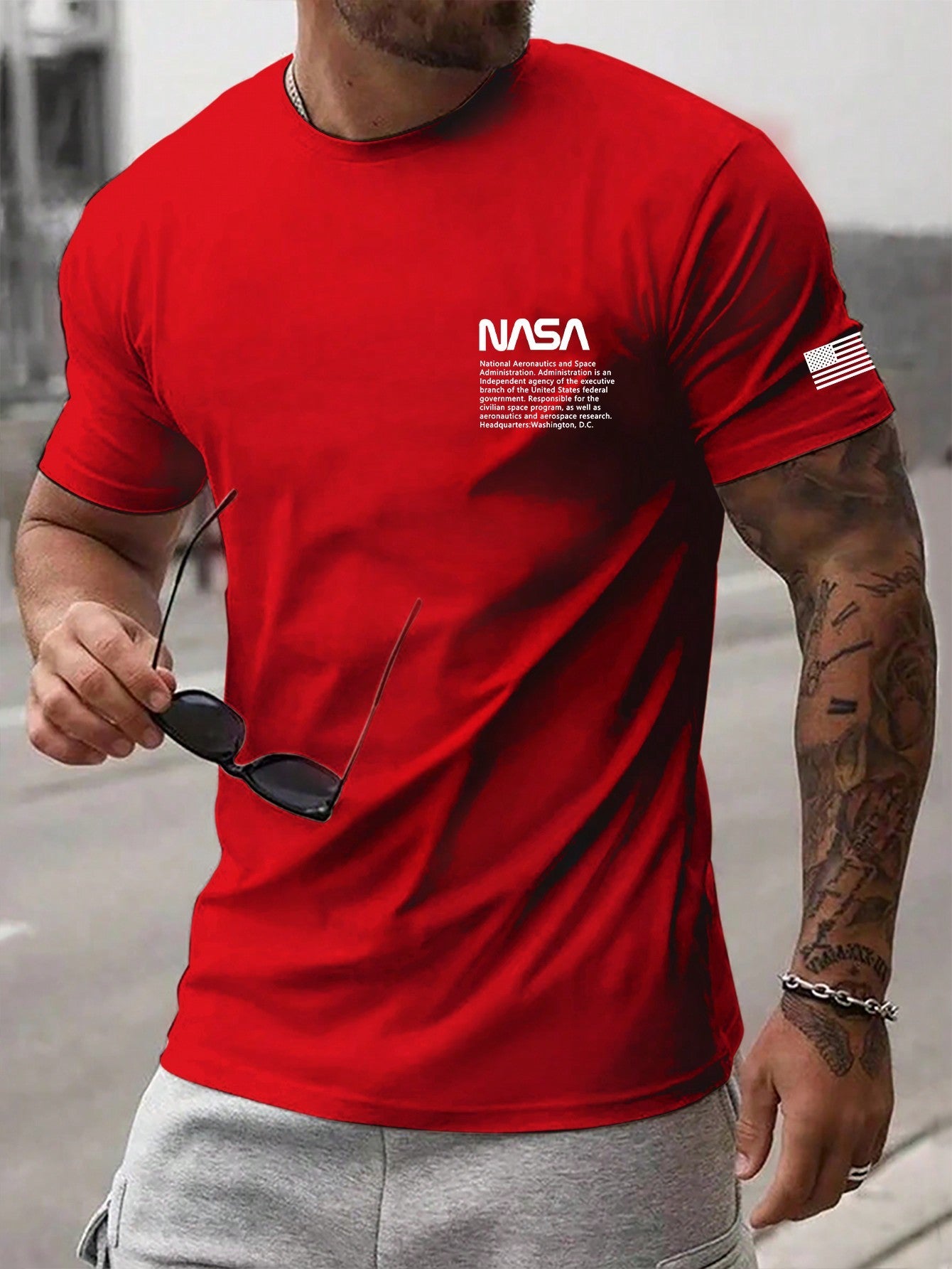 Men's Casual Short Sleeve Slogan T-shirt, Round Neck, Regular Fit, Polyester