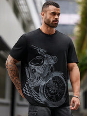 Men's Plus Size Graphic Motorcycle T-Shirt, Round Neck, Short Sleeve, Casual