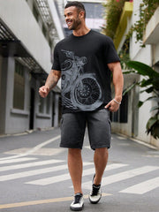 Men's Plus Size Graphic Motorcycle T-Shirt, Round Neck, Short Sleeve, Casual