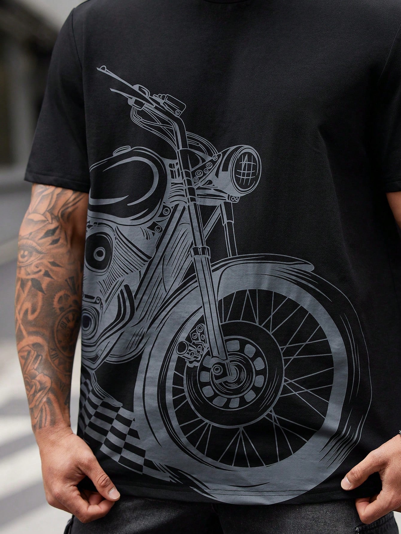 Men's Plus Size Graphic Motorcycle T-Shirt, Round Neck, Short Sleeve, Casual