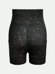 Galaxy Star Pattern Tween Girl Knitted Biker Shorts with Mesh Pockets - Short Length