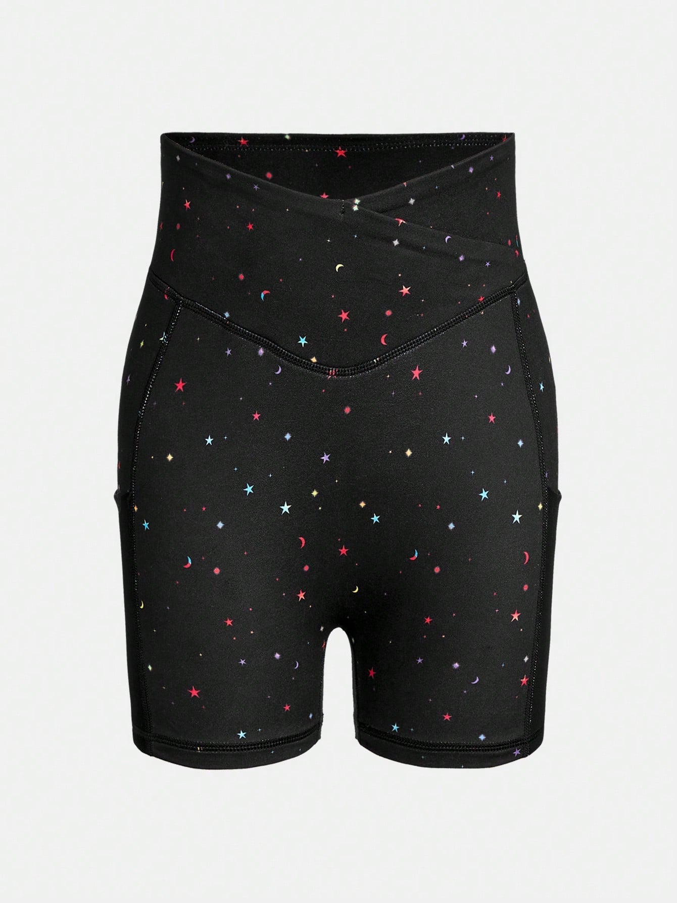 Galaxy Star Pattern Tween Girl Knitted Biker Shorts with Mesh Pockets - Short Length