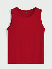 Men's Plus Size Sleeveless Round Neck Casual Tank Top, Knitted Fabric