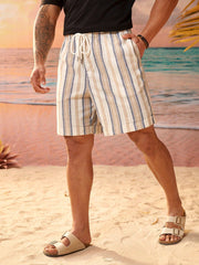 Men's Plus Size Striped Bermuda Shorts - Drawstring Waist, Pockets, Casual Streetwear