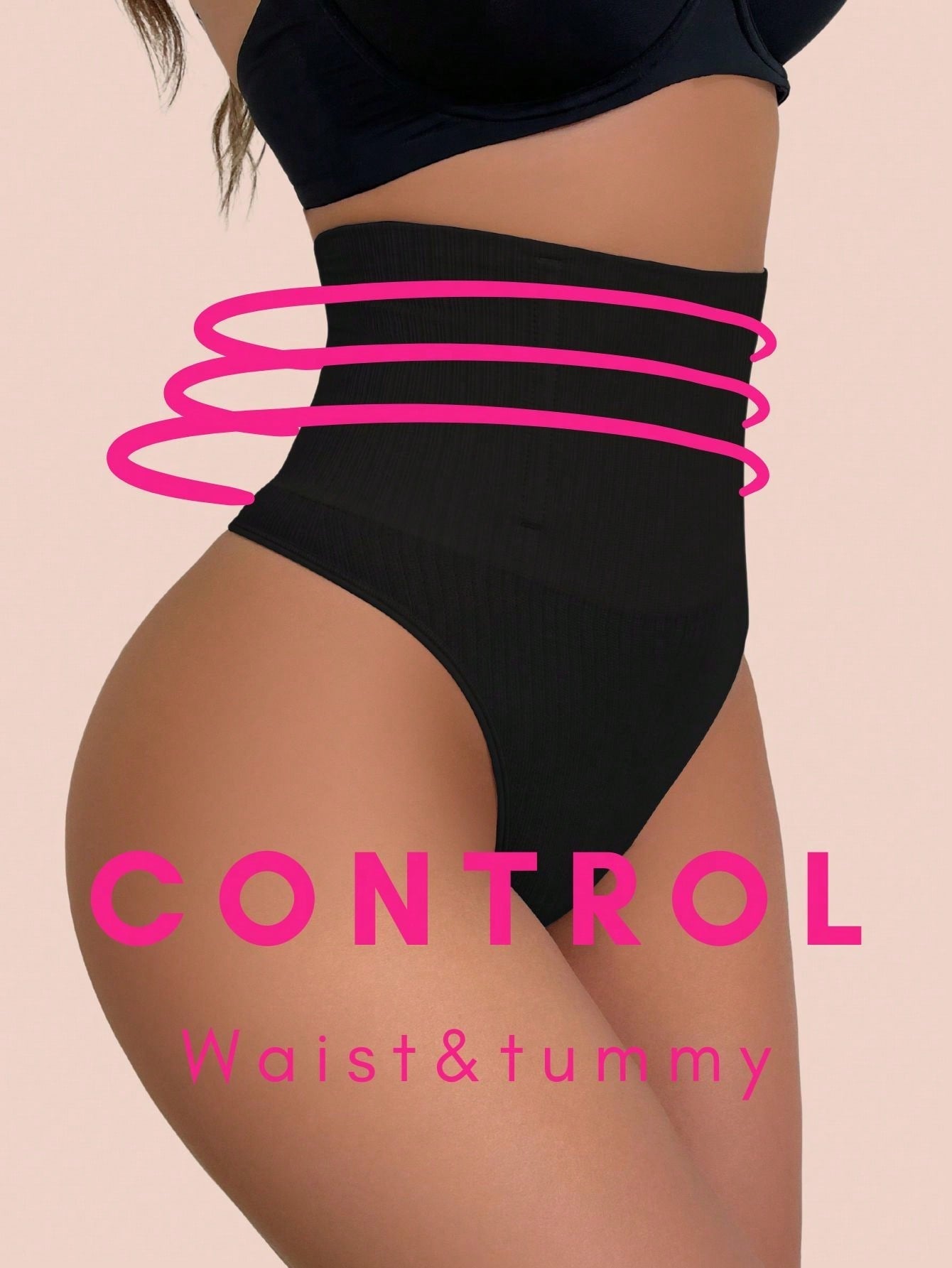 2pcs High Waist Tummy Control Thong Shapewear with Steel Bone Support