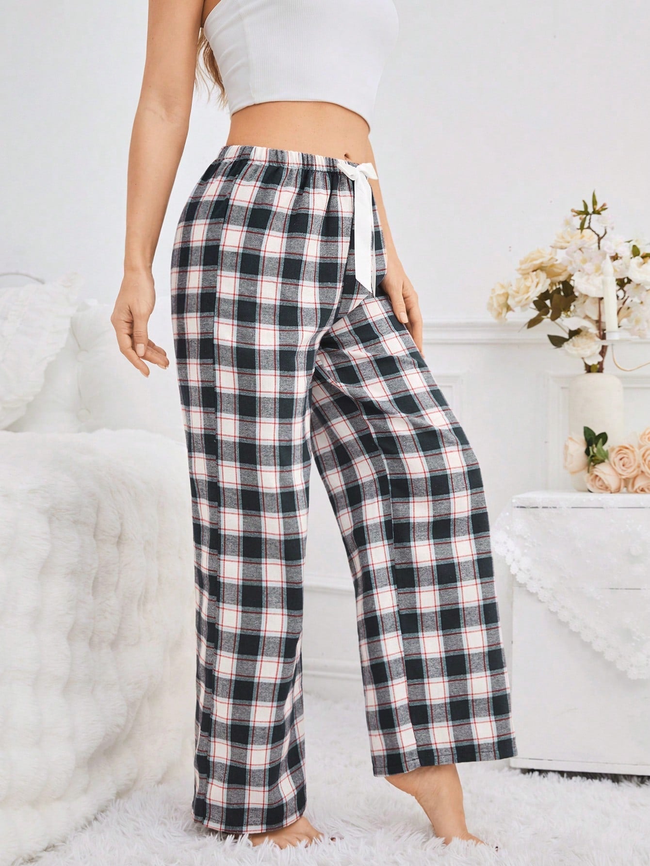 Plaid Sleep Pants Single Piece